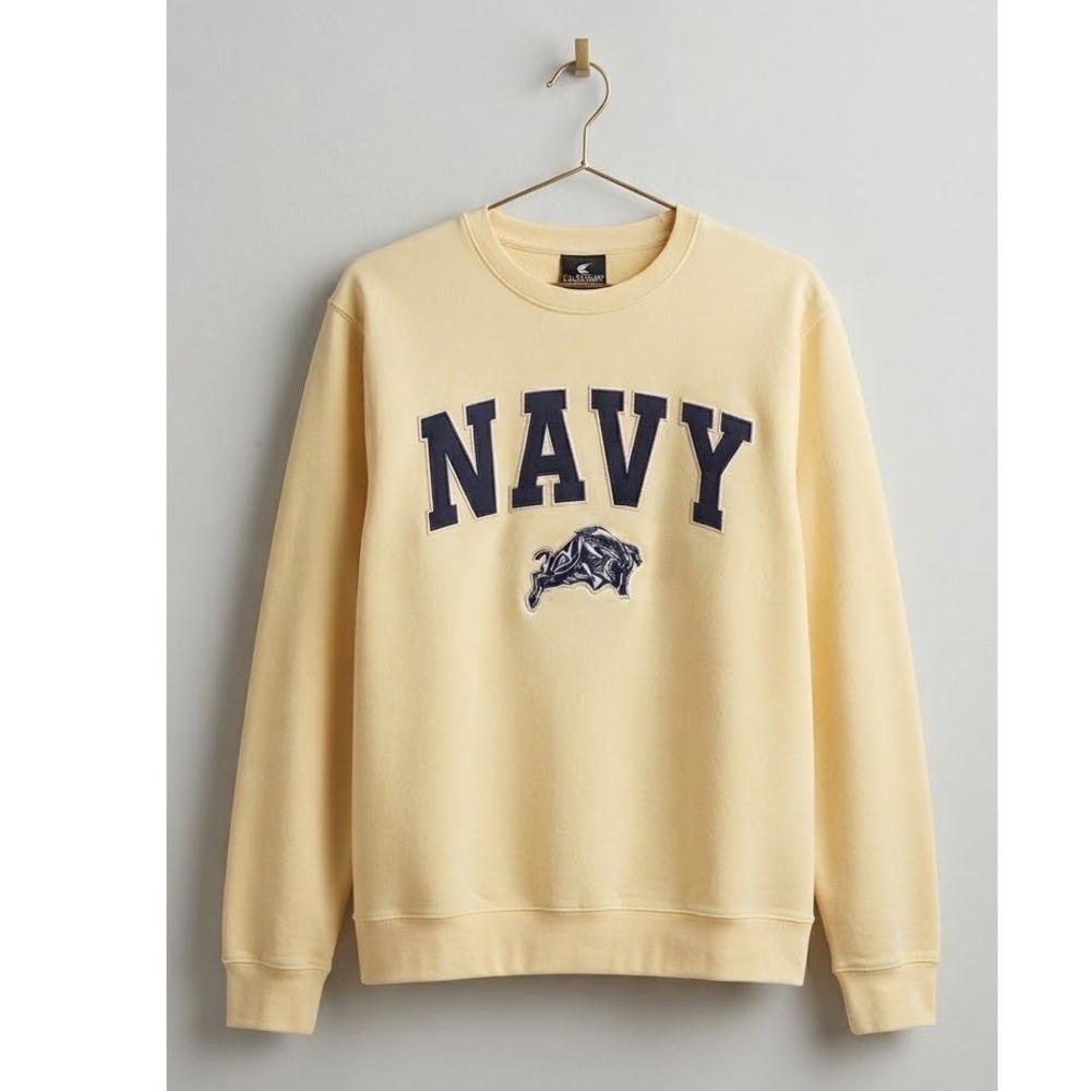 Colosseum Navy Midshipmen Crewneck Sweatshirt Yellow USNA Bill the Goat XL